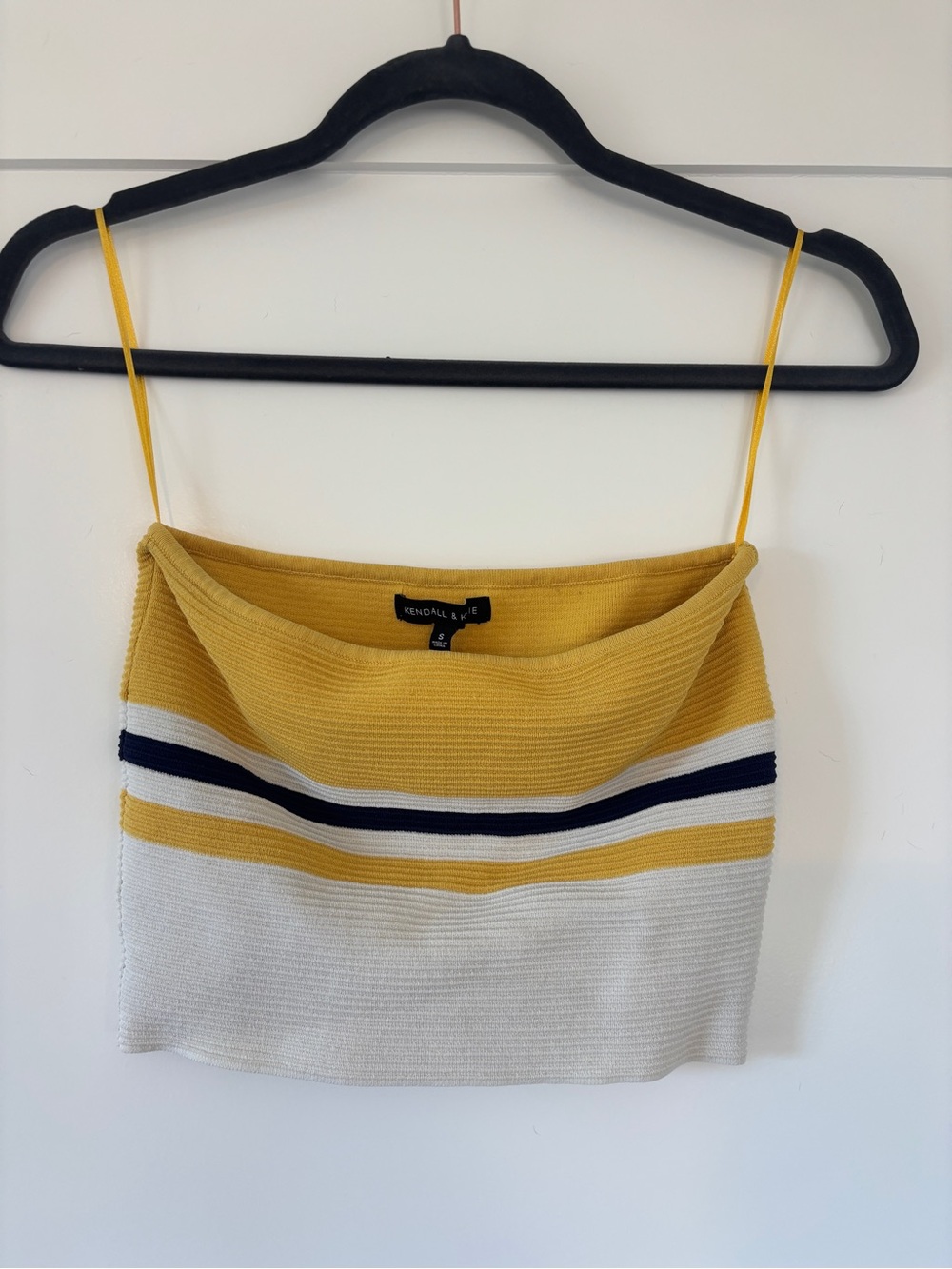 Kendall & Kylie Yellow Stripe Knit Cowl Crop Top | Size S